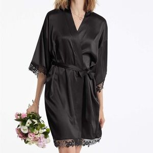 Black satin lace bridesmaid robe XXL